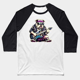 Bulldog Playing Guitar Baseball T-Shirt